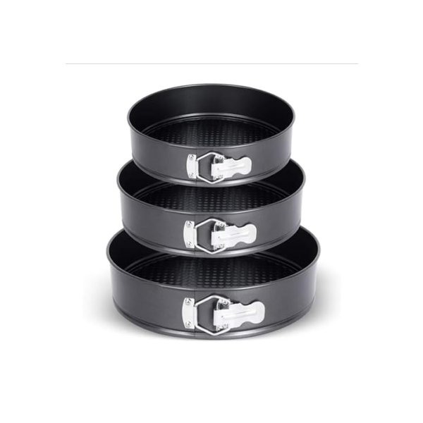 Conjunto de 3 Formas para Bolo Redondas com Fundo Removível, Antiaderentes, 24cm, 26cm e 28cm, Pretas
