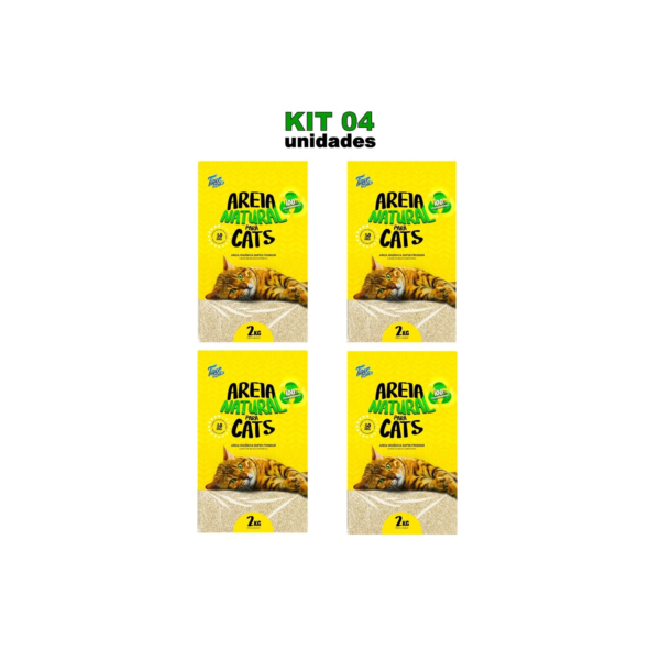 KIT COM 4 AREIA HIGIÊNICA NATURAL BIODEGRADÁVEL MILHO E MANDIOCA PARA GATOS TIGER CATS 2KG
