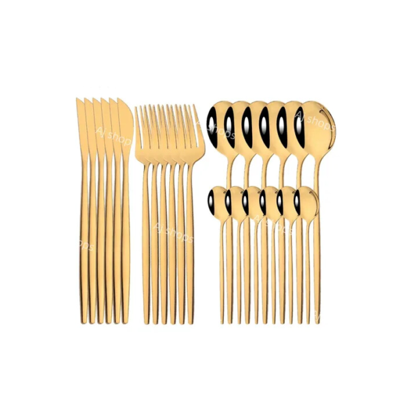 24 Peças Conjunto De Talheres De Aço Luxo Inoxidável Faqueiros Cor Dourado -- Aj Shops