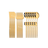24 Peças Conjunto De Talheres De Aço Luxo Inoxidável Faqueiros Cor Dourado -- Aj Shops