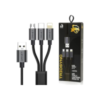 Cabo TrioSync 3 em 1 Danet® Revestido em Nylon 3.1A com Conectores para Todos iPhone, Type-C e Micro USB – Carregamento Rápido e Alta Durabilidade
