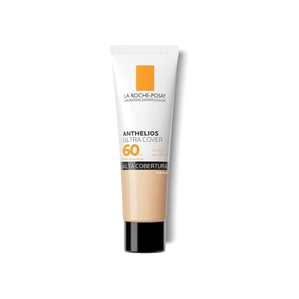 La Roche-Posay, Ultra Cover, Protetor Solar com Cor e Performance de Maquiagem, 12h de cobertura de base em uma única camada, Textura Fluida, Oil free, Toque Seco, FPS60, 30g