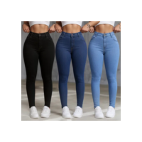 Kit 3 Calça Jeans Feminina Skinny Com Elastano Cintura Alta