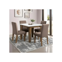 Conjunto de Mesa Sala de Jantar Miami com 4 Cadeiras Trieste Suede 1,20m Cedro / Off White / Mascavo Dobuê