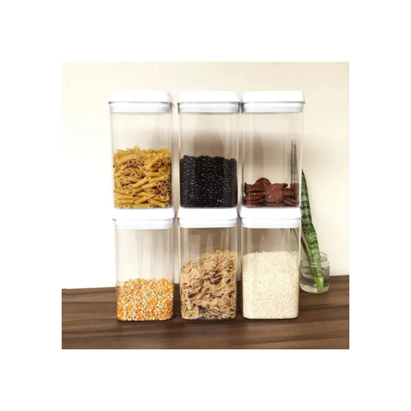 Kit 6 Potes Herméticos Acrílico Mantimentos Tampa Trava 2,3l Injeplastec