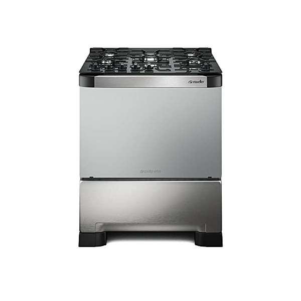 Fogão 5 Bocas Mueller Decorato Vetro Inox Bivolt com Mesa de Vidro