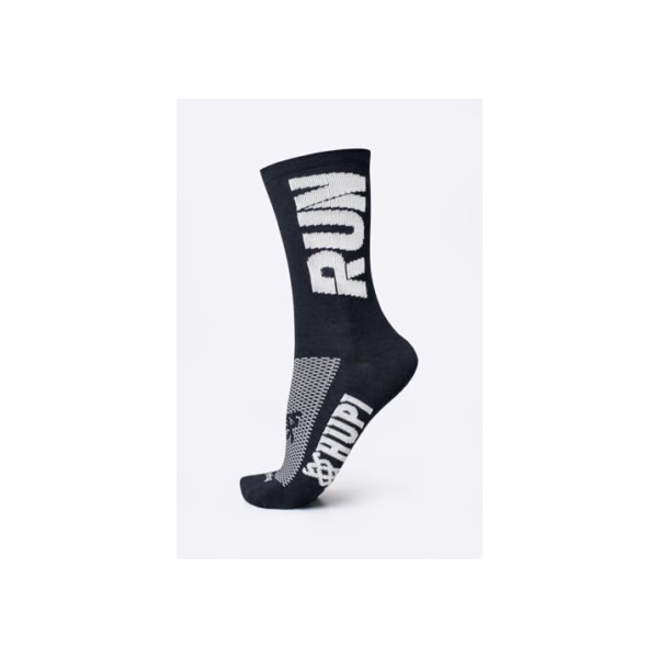 Meia para Corrida HUPI RUN 1 Par Cano Médio, Cor: PRETO/BRANCO, Tamanho 36-42