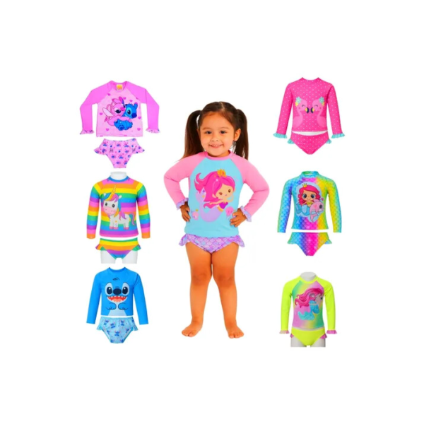 Conjunto Infantil Proteção Solar Uv Blusa Maiô Biquíni