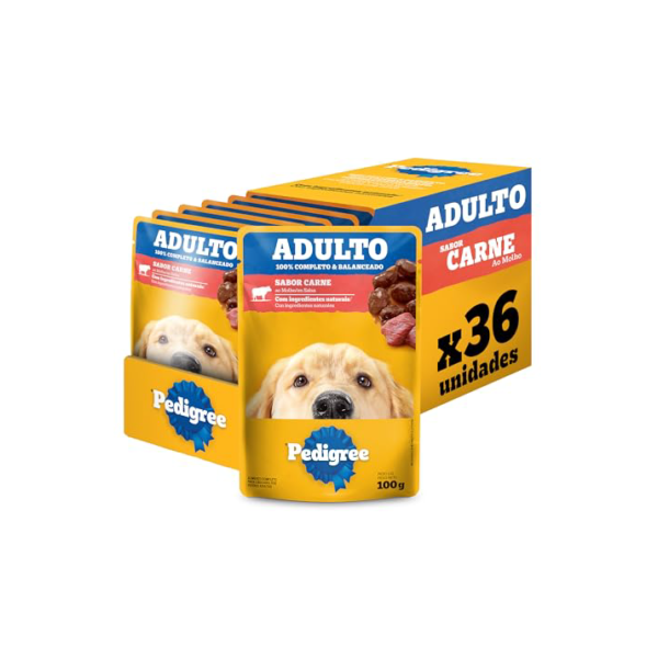 Pack Ração Úmida Pedigree Sachê Carne ao Molho para Cães Adultos 100 g - 36 unidades