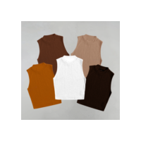 Kit 5 Croppeds Canelados de Gola Canelado Tons Terrosos Básicos Elegantes Versáteis
