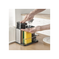 Organizador Dispenser de Detergente Luxo em Aço Inox para Cozinha Porta Esponja e Sabão com Dosador Resistente