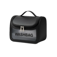 Necessaire Feminina Transparente Viagem Bolsa Ideal para Cosméticos Maquiagem Higiene Pessoal Fechamento com Zíper Fácil Acesso Design Moderno Funcional Impermeável (Preto)