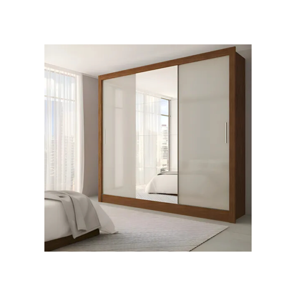 Guarda-roupa Casal Katherine Slim 3 Portas Com Espelho Cor Bege