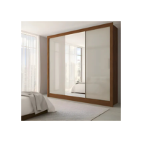 Guarda-roupa Casal Katherine Slim 3 Portas Com Espelho Cor Bege
