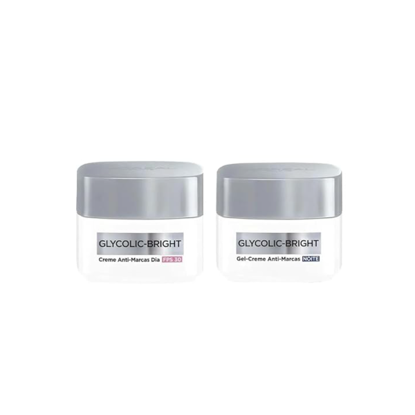 Kit L'Oreal Paris Anti-Marcas Glycolic-Bright Creme dia FPS30 49g + Gel-Creme noite 49g