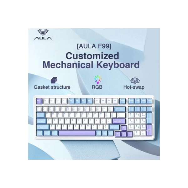 Aula-F99 Teclado mecânico sem fio para jogos, com fio, Hot Swap, Junta PBT, RGB, 3 Mode, 2.4g, Fit for PC, Laptop, Gamer, 99 Keys