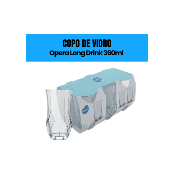 Conjunto 6 Copos Longos De Vidro Nadir Ópera 360ml