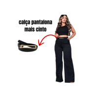 Calça Feminina Alfaiataria Pantalona com Cinto Moda Elegante Fashion Promoção 2025