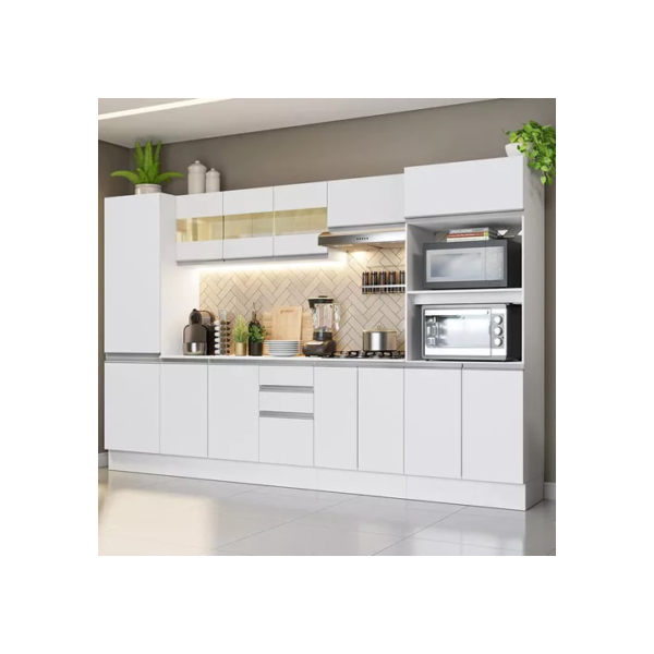 Armário De Cozinha Completa Modulada com Balcão para Cooktop 100% Mdf 300 Cm Smart Madesa 01 Cor Branco XMGRSM300001