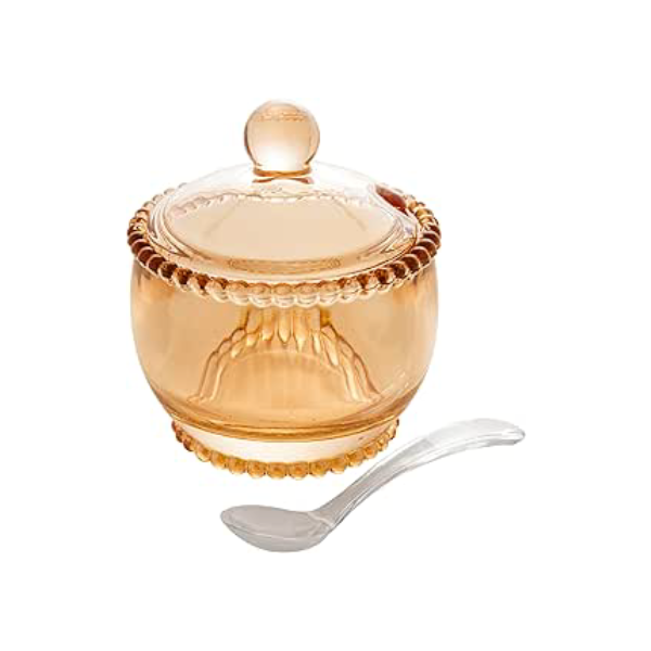 Wolff Pearl Açucareiro de Cristal com Colher, Laranja (Âmbar), 10 x 8 x 7 cm