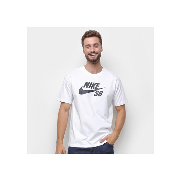 Camiseta Nike Sb Logo Masculina - Branco+Preto