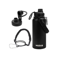 Garrafa Térmica De Água Isolada 1000ml Quente & Frio De Aço Inox Com Alça (Preto)