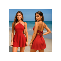 Vestido Feminino com short e Bojo, Gola Alta e Recortes Laterais