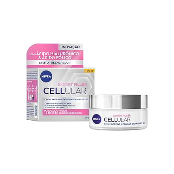 NIVEA Creme Facial Antissinais Cellular Filler Dia FPS 30 49g - Combate sinais de cansaço, reduz rugas e linhas de expressão promovendo firmeza e elasticidade na pele