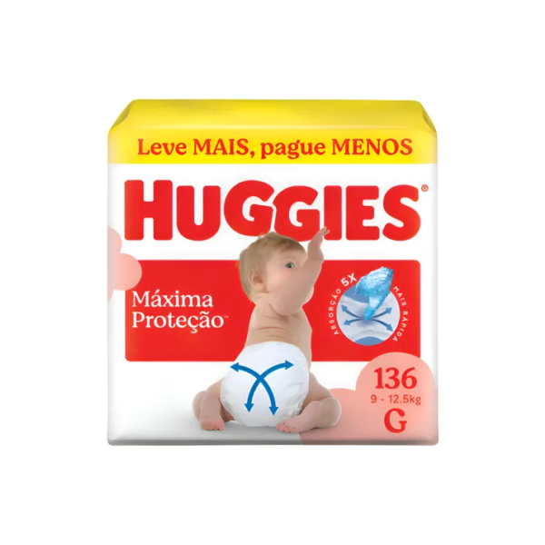 Huggies Fralda Descartável Máxima Proteção G - 136 Un