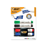 Kit 4 Marcadores de Quadro Branco BIC Marking Cores Clássicas + 1 Apagador, Ponta Resistente, Apaga Fácil, 970929