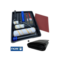 Kit Pintura De Parede Rolo Lã Com Lixa E Pincel + Lona C/ 13 Peças