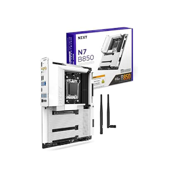 NZXT Placa mãe para jogos N7 B850 - AMD B850 AM5 ATX para Ryzen 9000/8000/7000-16+2+1, DDR5, 3X M.2, PCIe 5.0, Wi-Fi 6E, LAN de 2,5 GbE - NVME M.2 com trava de liberação rápida - cobertura completa