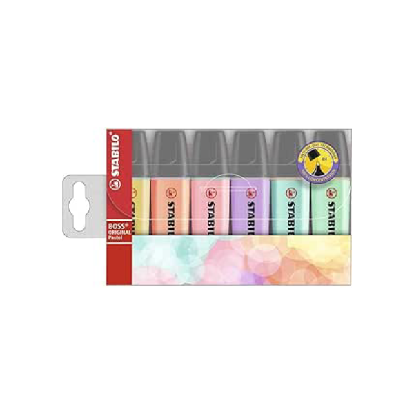 Marca Texto - STABILO BOSS ORIGINAL Pastel – Estojo com 6 unidades – Em 6 cores