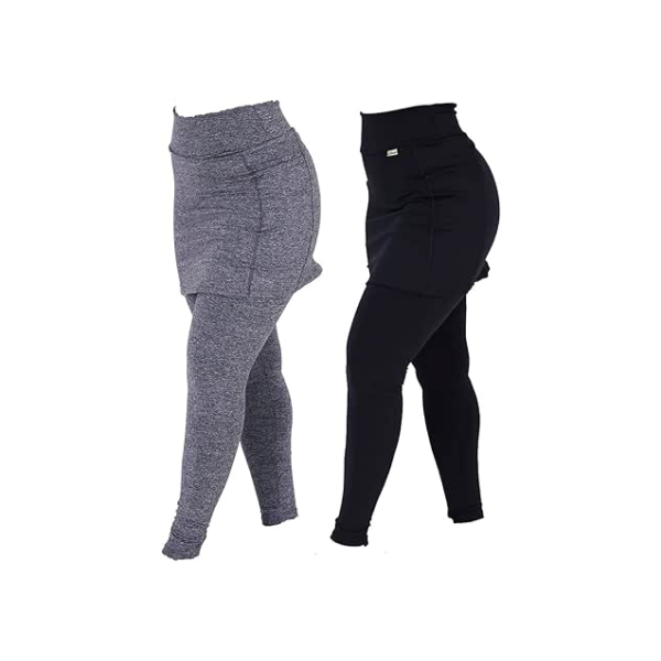 Kit 2 Leggings Saia Suplex Peluciada Termica Tapa Bumbum - Click Mais Bonita - Feminino - Mulheres, Atletas - Saia - Preto - XG (48/50)