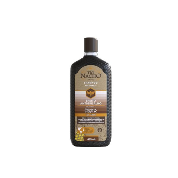 TIO NACHO Shampoo Antiqueda Hidratante com Henna Egipcia e Geleia Real para Cabelos Grisalhos, Fortalecimento e Nutrição Profunda dos Fios 415 ml 1-Pack