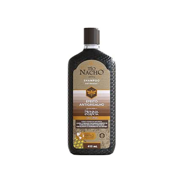 TIO NACHO Shampoo Antiqueda Hidratante com Henna Egipcia e Geleia Real para Cabelos Grisalhos, Fortalecimento e Nutrição Profunda dos Fios 415 ml 1-Pack