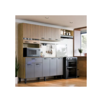 Kit Armário Cozinha Completo Doha Grande Com Vidro 10 Portas 1 Gaveta Cor Ripado Grafite