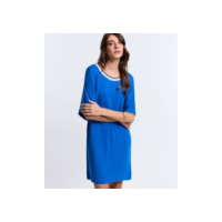 Vestido T-Shirt em Viscose com Mangas Amplas e Gola em Tricô Azul