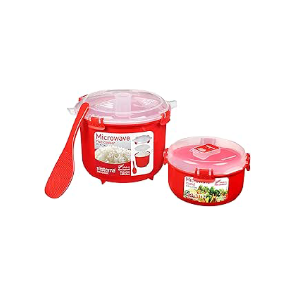 Panela e tigela de arroz Sistema, para micro-ondas, vermelho