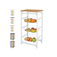 Utility Fruteira De Chao Cozinha Tampo Madeira Florenca de Ferro Cor:Branco/Itauba