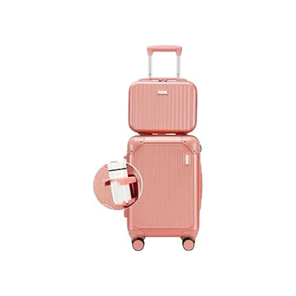Vincs Mala de Viagem 10kg Expansível ANAC com 4 Rodas Duplas 360° Rosa com Porta Copo, Cadeado AntiFurto, Resistente a Arranhões