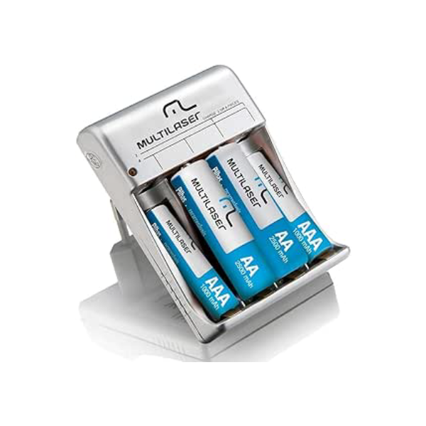 Carregador De Pilhas Aa/Aaa + 2 Pilhas Aa 2500Mah + 2 Pilhas Aaa 1000Mah Multilaser - CB045