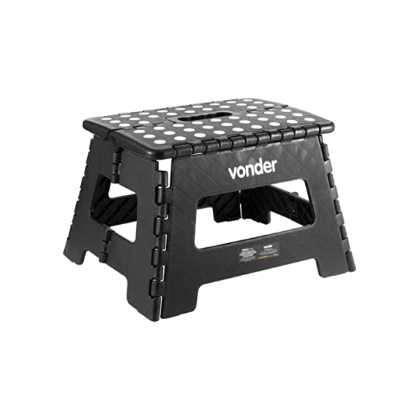 Banqueta Plástica Dobrável, Preta, Altura 220 Mm, Vonder