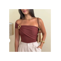 Body Feminino Fivela Elegante 0rgânico Poliamida Suplex Tendência