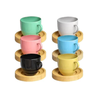 Jogo 6 Xicara Cafe Colorida Porcelana Pires Madeira 95ml - Mundo Da Porcelana (Colorida)