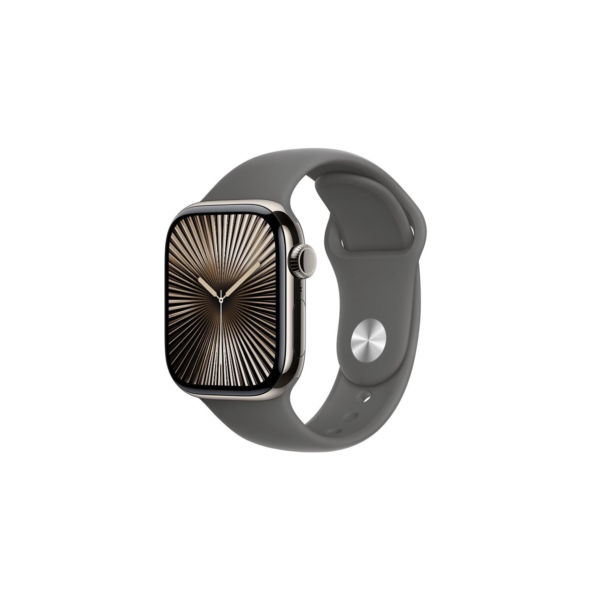 Apple Watch Series 10 GPS + Cellular, Caixa Natural de Titânio de 42 mm, Pulseira Esportiva Cinza-Pedra, Tamanho P/M - MWXD3AM/A