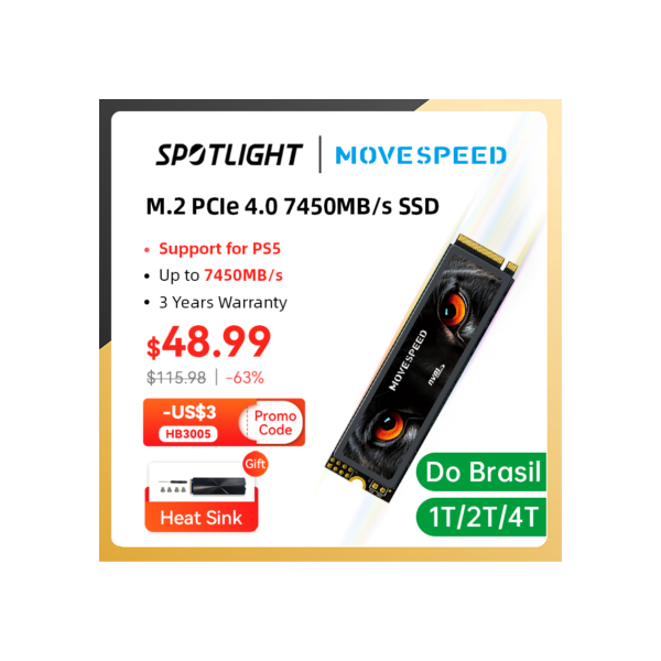 MOVESPEED-Disco rígido interno de estado sólido, unidade SSD para PS5, PC portátil, 7450 MBps, SSD NVMe, M.2 2280, 4TB, 2TB, 1TB, PCIe, 4.0x4, 2280