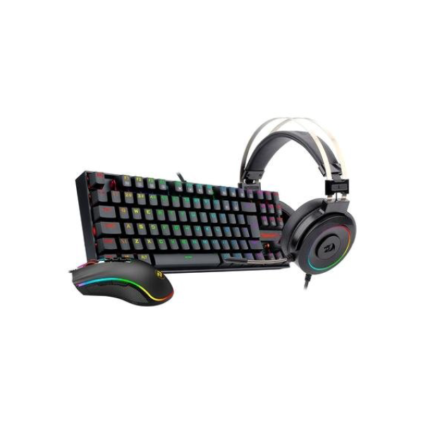 Kit Gamer Redragon RGB, Headset Lamia 2 Surround 7.1 + Teclado Kumara Switch Outemu Blue + Mouse Cobra M711 12400 DPI, Preto - S125