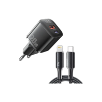 Carregador Essager Turbo Usb-c+a 20w Gan - Preto + Cabo