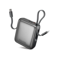 Basike Carregador Portátil 10000mAh, Mini Power Bank com Cabos Integrados, Carregamento Rápido 22.5W(MAX), Pequeno, Led Indicador de Bateria para iPhone/Samsung/Huawei/Xiaomi, etc (Cinza)